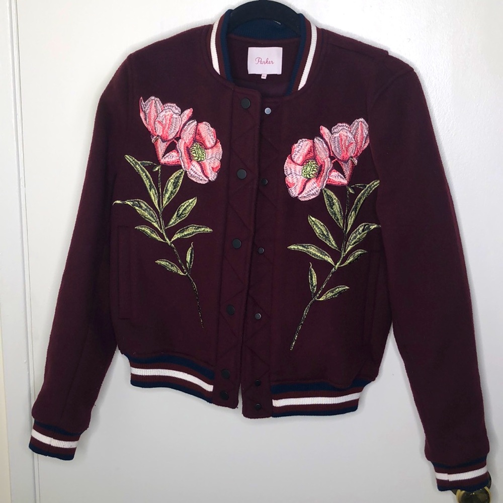 Parker bomber jacket with flower embroidery
